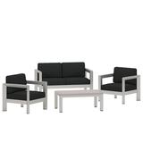 GDF Studio Alec Outdoor Aluminum 4 Seater Chat Set with Glass Topped Coffee Table Silver and Gray