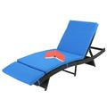 Seizeen Chaise Lounge Outdoor Patio Rattan Lounge Chair 6-Position Adjustable Poolside Sun Recliner Cushioned Blue Cushions