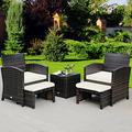 Costway 5PCS Patio Rattan Wicker Furniture Set Sofa Ottoman W/ Cushions White