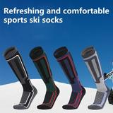 Opolski 1 Pair Geometry Lines Print Anti-Slip Windproof Ribbed Cuffs Long Tube Sports Socks Unisex High Elastic Hiking Thermal Socks for Outdoor Activities