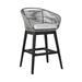 Armen Living Tutti Frutti Indoor Outdoor Bar Height Bar Stool in Black Brushed Wood with Grey Rope