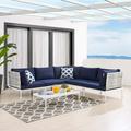 Modway Harmony 6-Piece SunbrellaÂ® Basket Weave Outdoor Patio Aluminum Sectional Sofa Set in Taupe Navy