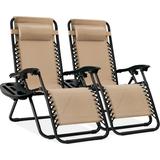 Best Choice Products Set of 2 Zero Gravity Lounge Chair Recliners for Patio Pool w/ Cup Holder Tray - Sand