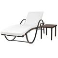 Dcenta Sun Lounger with Cushion and Table Backrest Adjustable Chaise Lounge Chair Poly Rattan for Pool Patio Balcony Garden Outdoor Furniture 76 x 25.6 x 22 Inches (L x W x H)