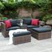 5 PCS Patio Wicker Sectional Sofa Set Outdoor PE Rattan Conversation Furniture Set with Cushioned Chairs Ottoman and Glass Table All-Weather Furniture Set for Backyard Balcony Porch Brown D1046