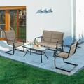 Gymax 4PCS Patio Conversation Set Cotton Padded Furniture Set w/ Swing Glider Loveseat