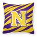 Letter N Monogram - Tiger Stripe - Purple Gold Fabric Decorative Pillow