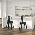 Merrick Lane 24 Metal Indoor-Outdoor Counter Stool with Vertical Slat Back and Integrated Footrest in Distressed Black