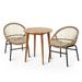 Meriden Outdoor Wicker and Acacia Wood 3 Piece Bistro Set with Cushion Light Brown Beige and Teak