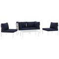 Modern Contemporary Urban Design Outdoor Patio Balcony Five PCS Sectional Sofa Set Navy Blue White Rattan