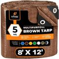 X-pose Safety Lightweight Brown Poly Tarp - Multipurpose Protective Cover Drop Cloth - Durable Waterproof Weather Proof - 5 Mil Thick Polyethylene - (8 Feet x 12 Feet Brown)