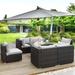 NICESOUL 7 Pcs Patio Furniture with Fire Pit Table Wicker Sofa Light Gray