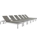 Modern Contemporary Urban Design Outdoor Patio Balcony Chaise Lounge Chair ( Set of 6) Grey Gray Aluminum