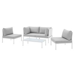 Lounge Sectional Sofa Chair Table Set Sunbrella Aluminum Metal Steel White Grey Gray Modern Contemporary Urban Design Outdoor Patio Balcony Cafe Bistro Garden Furniture Hotel Hospitality