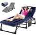 ABORON Folding Lounge Chair Reclining Chair with 2 Sided Cushion & Headrest 5-Position Adjustable Outdoor Recliner Sleeping Bed Cot Folding Chaise Lounge Chair