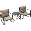 Sophie 3-Piece Bistro Furniture Set -Two Sturdy Perfect Sitting Chairs With Glass Outdoor Coffee Table - Coffee/ Off-white