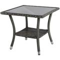 Outdoor Wicker End Table Square Glass Top Rattan Coffee Table with Storage for Patio Garden