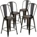 Flash Furniture Blake Commercial Grade 4 Pack 24 High Distressed Copper Metal Indoor-Outdoor Counter Height Stool with Back