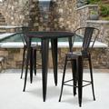 Flash Furniture Commercial Grade 30 Round Black-Antique Gold Metal Indoor-Outdoor Bar Table Set with 2 Cafe Stools