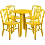 Flash Furniture Thomas Commercial Grade 24 Round Yellow Metal Indoor-Outdoor Table Set with 4 Vertical Slat Back Chairs