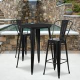 Flash Furniture Commercial Grade 30 Round Black Metal Indoor-Outdoor Bar Table Set with 2 Cafe Stools