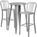 Flash Furniture Earl Commercial Grade 24 Round Silver Metal Indoor-Outdoor Bar Table Set with 2 Vertical Slat Back Stools