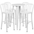 Flash Furniture Richard Commercial Grade 24 Round White Metal Indoor-Outdoor Bar Table Set with 4 Vertical Slat Back Stools