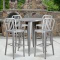 Flash Furniture Commercial Grade 30 Round Silver Metal Indoor-Outdoor Bar Table Set with 4 Vertical Slat Back Stools