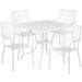 Flash Furniture Oia Commercial Grade 35.5 Square White Indoor-Outdoor Steel Patio Table Set with 4 Square Back Chairs