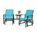 Patiojoy Patio Double Rocking Chair Outdoor 2-Seat Swing Glider Chair W/ Center Table & Umbrella Hole Turquoise