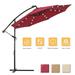 Private Jungle 10 FT Solar LED Patio Outdoor Umbrella Hanging Cantilever Umbrella Offset Umbrella Easy Open Adustment with 32 LED Light Red