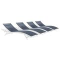 Pemberly Row Mesh Aluminum Patio Chaise Lounge in White and Navy (Set of 4)