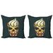 Modern Throw Pillow Cushion Cover Pack of 2 Gothic Skull with Fractal Effects in Fire Evil Halloween Concept Zippered Double-Side Digital Print 4 Sizes Pale Caramel Dark Grey by Ambesonne