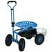 Sunnydaze Rolling Garden Cart with Steering Handle and Swivel Seat - Blue