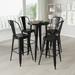 Merrick Lane 5 Piece Outdoor Dining Set in Black with 24 Round Table and 4 Slatted Back Bar Stools with Footrests