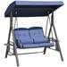 Outsunny 2-Person Patio Swing Bench with Adjustable Shade Canopy Soft Cushions Throw Pillows and Tray Dark Blue