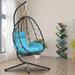 Swing Egg Chair Outdoor Hanging Egg Chair with Stand Wicker Swing Chair w/ Seat and Back Cushion All-Weather UV Rattan Lounge Chair for Livingroom Patio Deck Yard Garden 350lbs Blue SS1969