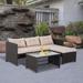 Outsunny Rattan Wicker 3 Piece Outdoor Conversation Set with Coffee Table with Beige Cushions