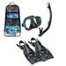 TUSA Sport Adult Powerview Mask Dry Snorkel and Fins Travel Set Large Black/Ocean Green