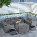 ALAULM 15 Piece Outdoor Patio Furniture Set with Gas Fire Pit Table Patio Furniture Sectional Sofa w/43in Propane Fire Pit 55 000 BTU Auto-Ignition Firepit w/Glass Wind Guard Gray