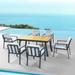 HIGOLD 6801 Nofi Patio Furniture 7 Pieces Outdoor Dining Set with Umbrella hole Matte Charcoal Aluminum Frame Imitated Teak Aluminum Tabletop