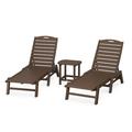 POLYWOOD Nautical 3-Piece Chaise Lounge Set with South Beach 18 Side Table in Mahogany