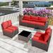 Kullavik 6 Pieces Patio Furniture Set Outdoor Sectional Ratten Wicker Sofa Set Patio Sofa Set Conversation Set with Thickened Cushion and Coffee Table Red