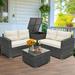 4 Piece Patio Furniture Set All-Weather Outdoor Sectional Sofa Set PE Rattan Conversation Set with Table Storage Box Wicker Furniture Chair Set for Patio Deck Garden Poolside Yard B727