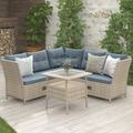 4 Piece Outdoor Patio Furniture Set All-Weather Wicker Cushioned Sectional Sofa Set with Adjustable Back and Coffee Table Modern Outside Rattan Conversation Bistro Set for Garden Balcony Porch Gray