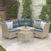 4 Piece Outdoor Patio Furniture Set All-Weather Wicker Cushioned Sectional Sofa Set with Adjustable Back and Coffee Table Modern Outside Rattan Conversation Bistro Set for Garden Balcony Porch Gray