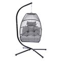 Unique Choice Foldable Wicker Hanging Egg Chair With Stand Rattan Swing Hammock Egg Chair Chair with Cushion and Pillow Grey