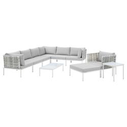 Lounge Sectional Sofa Chair Table Set Sunbrella Aluminum Metal Steel Grey Gray Modern Contemporary Urban Design Outdoor Patio Balcony Cafe Bistro Garden Furniture Hotel Hospitality