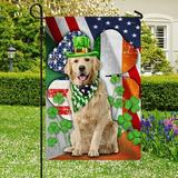 FLAGWIX US Flag - Golden Retriever Dog Saint Patrick s Day Flag LHA2002F - Garden Flag (11.5 x 17.5 )