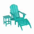 WestinTrends Malibu Outdoor Lounge Chairs 3-Pieces Adirondack Chair Set with Ottoman and Side Table All Weather Poly Lumber Patio Lawn Folding Chair for Outside Pool Garden Backyard Turquoise